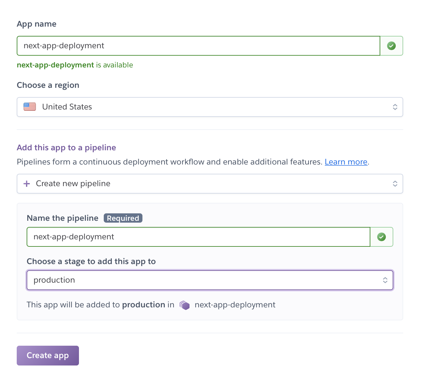 Create a new pipeline with production stage