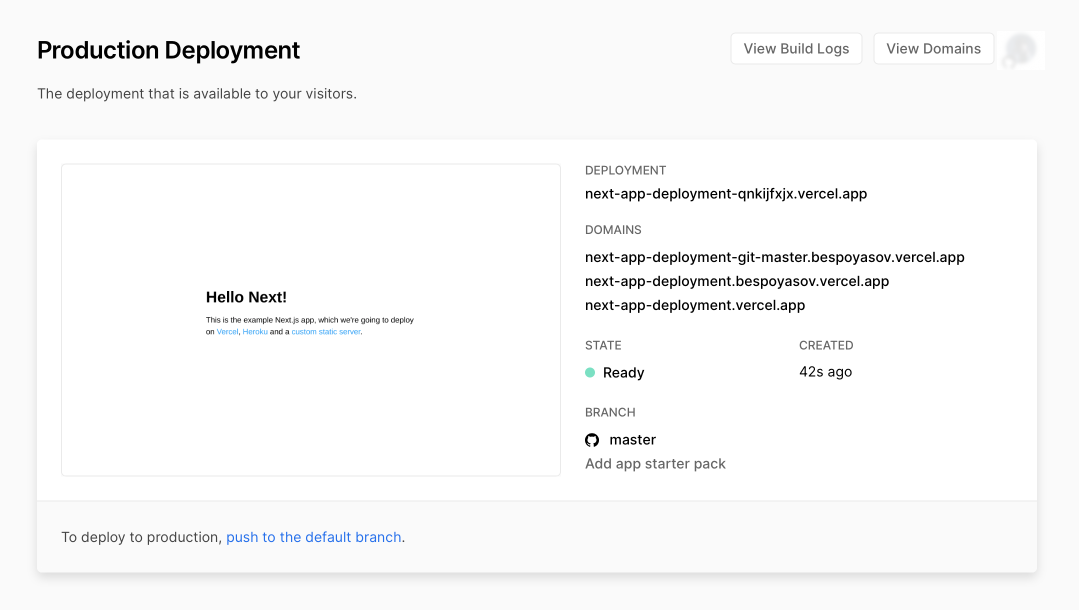 Production deployment screen